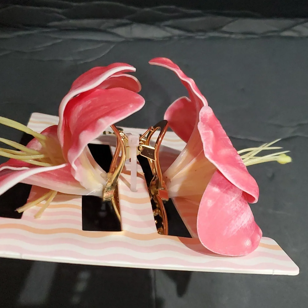 Oversized pink hibiscus flower gold tone hair jaw clip brand‎ new